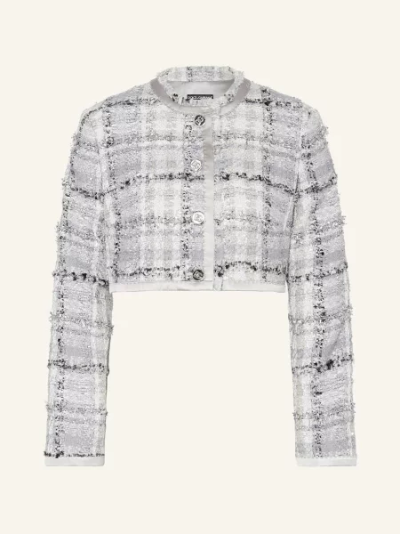 Dolce & Gabbana Cropped Bunda Rachel Z Buklé S Třpytivou Přízí šedá/ světle šedá/ stříbrná šedá