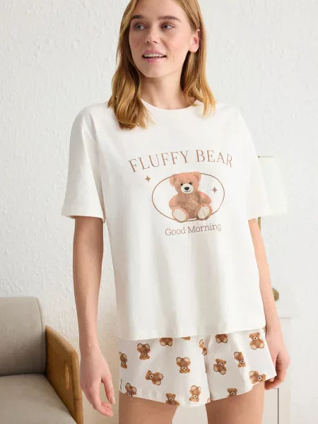 Trendyol Kratke hlače za spanje slonovina / rjava / staro roza črna