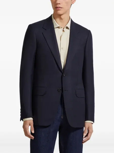 Sacou Zegna de lână cu un singur rând de nasturi albastru