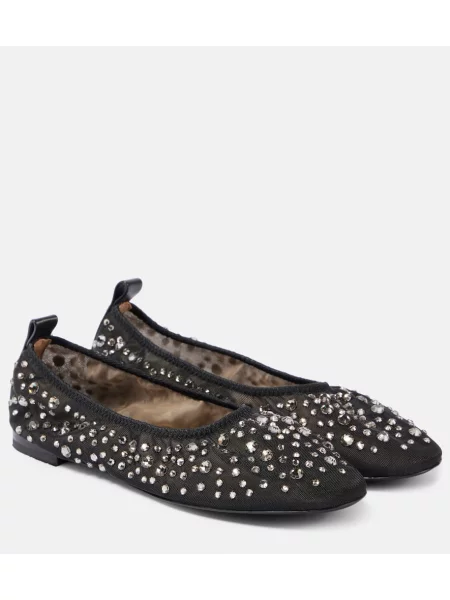 Balerinke Tory Burch z mrežo s kristali črna