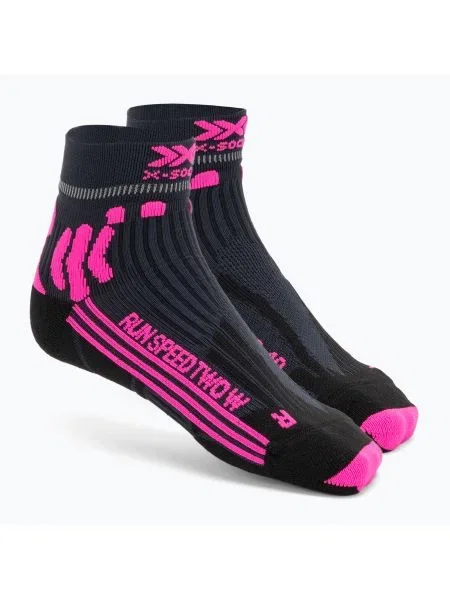 Дамски чорапи за бягане X-Socks Run Speed Two dolomite grey/neon flamingo черно