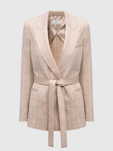 Двобортний жакет з льону в смужку Peserico бежевий