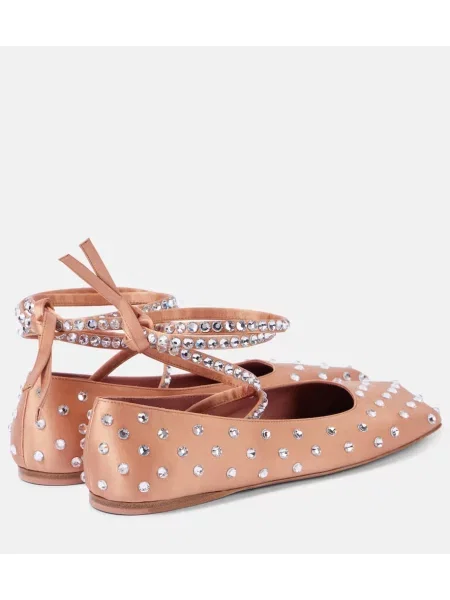Balerini Amina Muaddi din satin de cristal roz