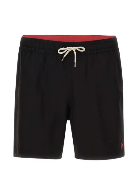 Široké plisované džínové šortky Polo Ralph Lauren s výšivkou červené