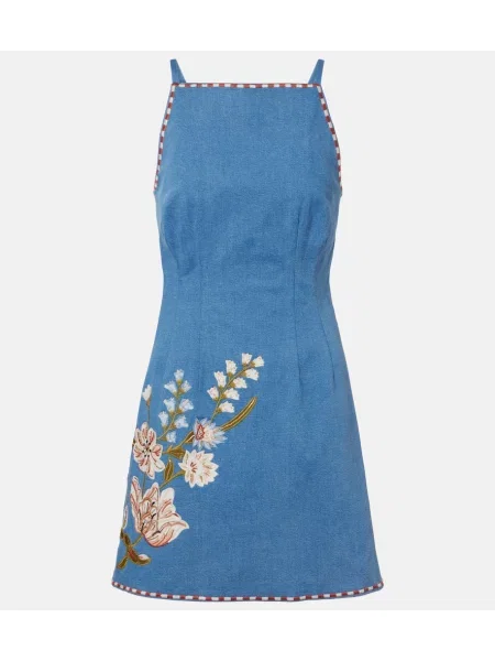 Rochie din denim Veronica Beard cu model floral albastru