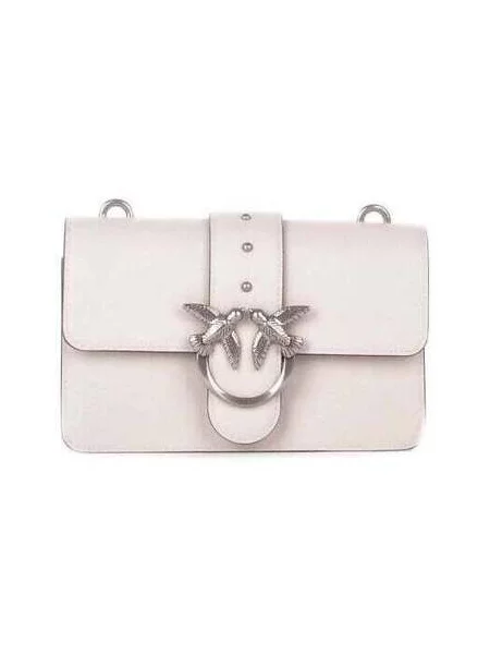 Kožená crossbody kabelka Pinko béžová