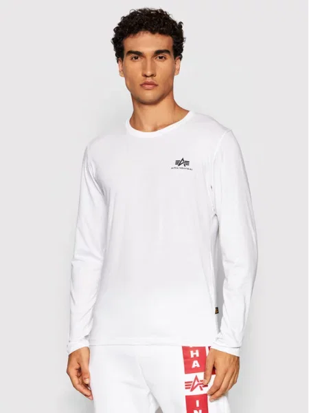 Alpha Industries Majica z dolgimi rokavi Basic Small Logo bela