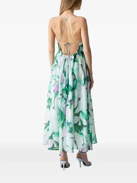 Rochie maxi Bardot cu model floral cu imagine albastru