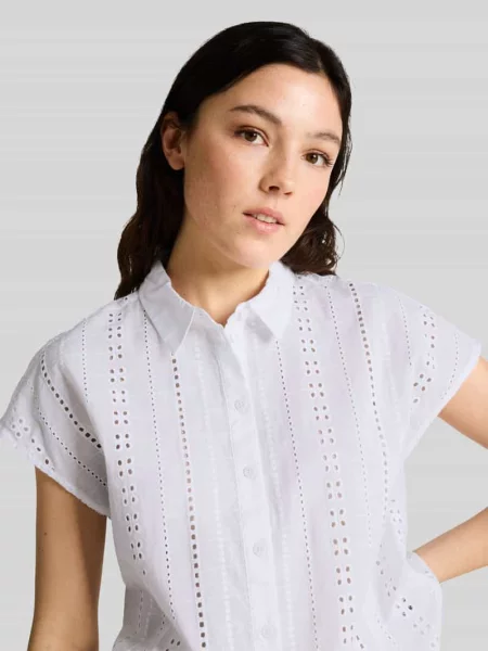 Bluzka z krótkim rękawem o kroju relaxed fit z czystej bawełny Tom Tailor Denim biała