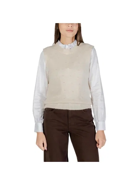 Pulover Only cu perle fără mâneci alb