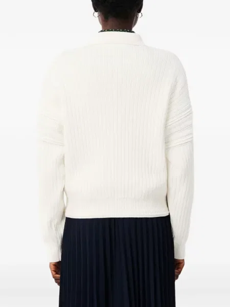 Lung tricou polo Lacoste tricotate alb