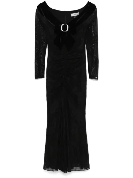Rochie midi Nissa cu funde din dantelă până la genunchi negru