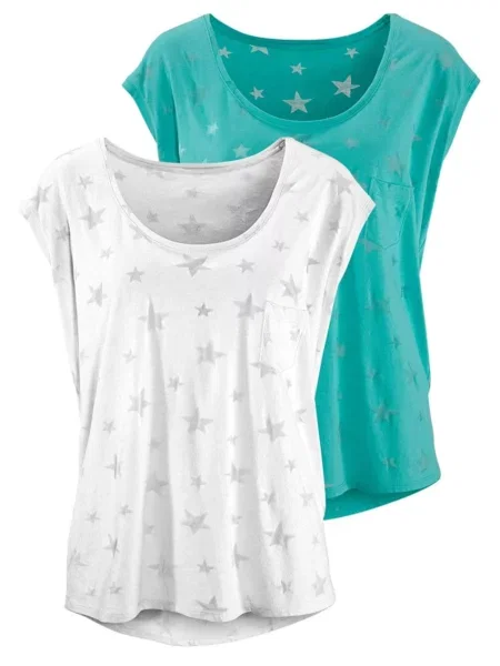 BEACH TIME Tricou turcoaz alb