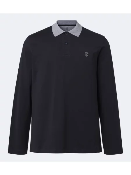 Tricou polo Brunello Cucinelli din jerseu cu autograf albastru