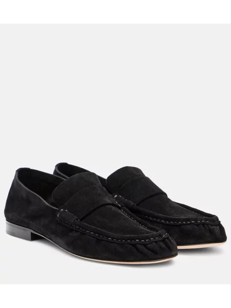Pantofi loafer The Row din piele de căprioară slip-on negru