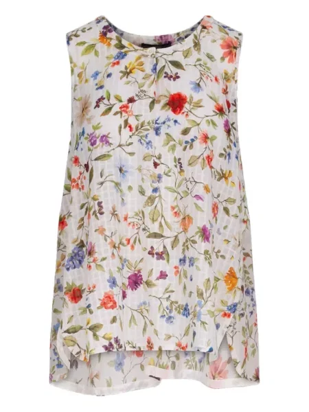 Top High cu model floral cu imagine alb