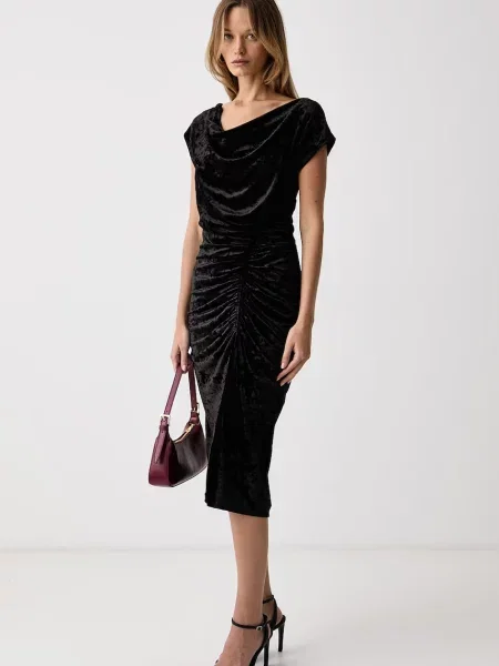DKNY rochie drapată din velur negru