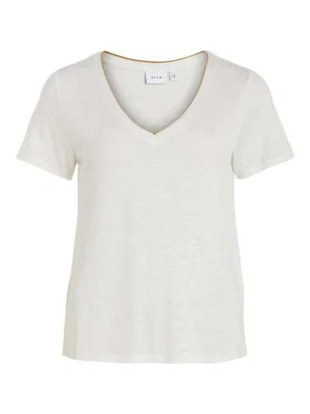 VILA Tricou NOEL / galben auriu alb