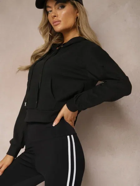 Bluza z Kapturem i Bawełną Ozdobiona Ściągaczami Evianae czarna