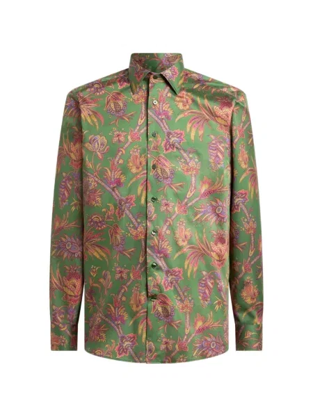 Cămașă Etro din satin cu model paisley verde