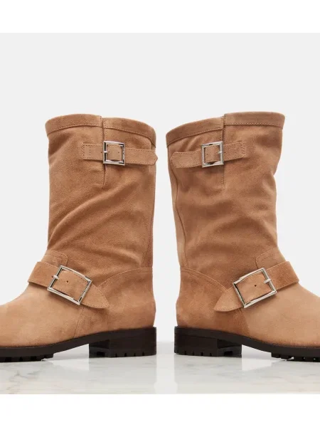 Botine Jimmy Choo din piele de căprioară biker bej