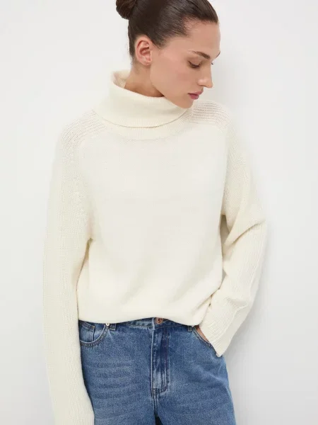 Medicine pulover din lână merino cu guler bej