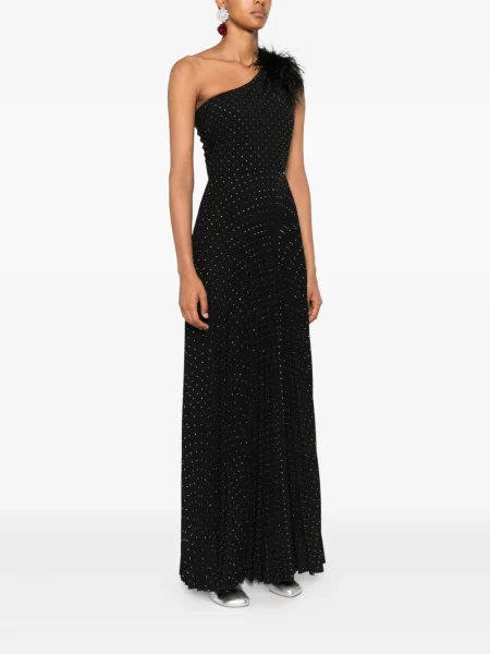Rochie maxi Nissa cu pene plisată de costum negru