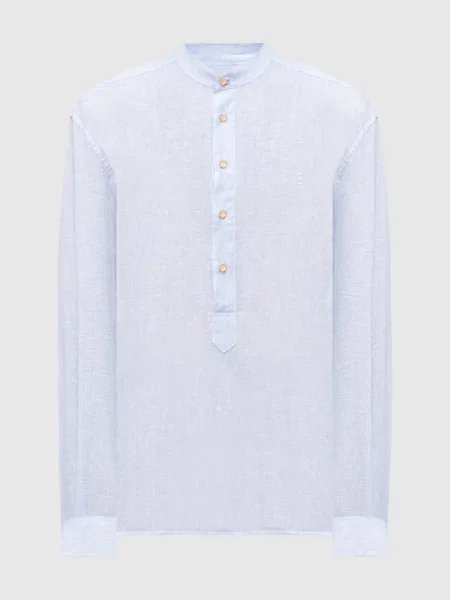 Сорочка з льоном в смужку Florentino блакитна