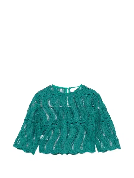 Decupat top Raquel Diniz cu broderie din dantelă verde