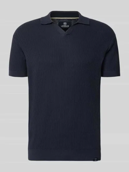 Koszulka polo z dzianiny o kroju slim fit z dekoltem w serek Lerros granatowa
