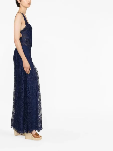 Αμάνικη μάξι φόρεμα Alberta Ferretti με δαντέλα μπλε