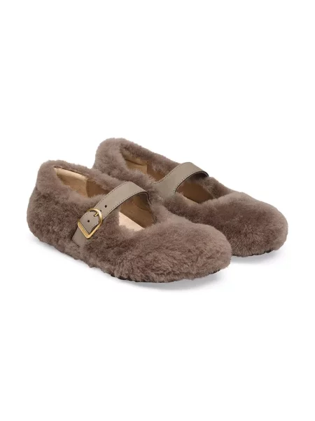 Birkenstock балеринки от кожа Santa Clarita Shearling кафяво