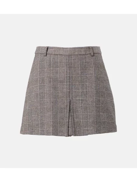 Fustă Self-portrait de in în carouri maro