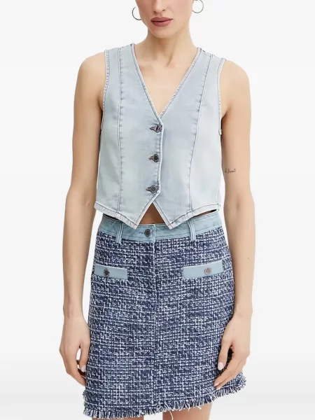 Top Morgan cu decolteu în V albastru