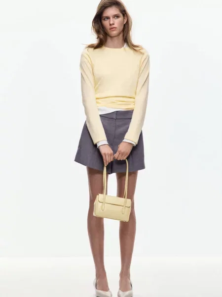 Sweter z dzianiny wiązany z tyłu pastelowy Kobieta XL MANGO żółty