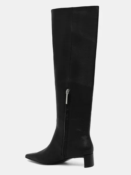 Kožené kozačky Calvin Klein SET BACK KITTEN HEEL KNEE BOOT na černá