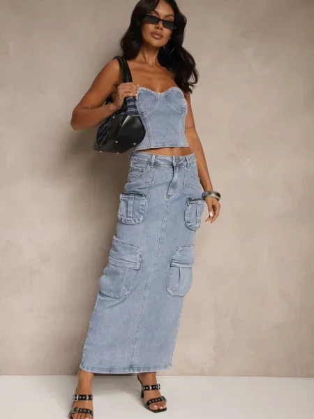 Fustă Creion Maxi din cu Metrima Bleu albastru