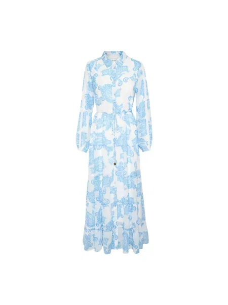 Wielobarwność sukienka Cream z wzorem paisley z rękawami balonowymi niebieska