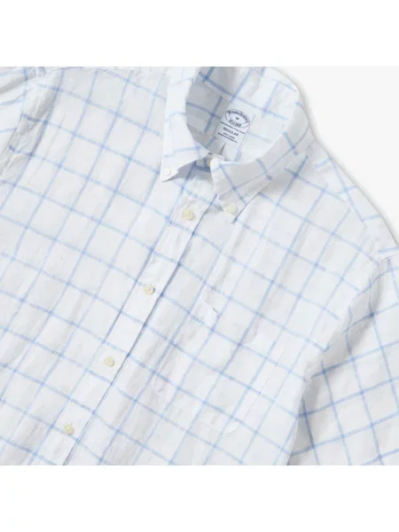 Lniana koszula Brooks Brothers w kratę biała