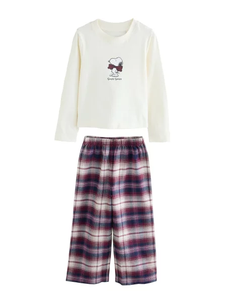 Next Pijamale Snoopy ecru / bleumarin / vin roșu