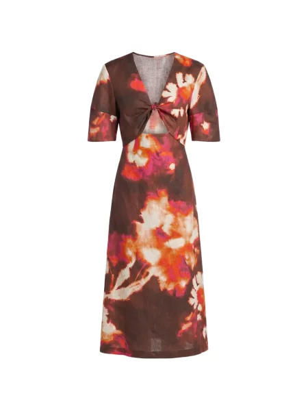 Rochie midi Liviana Conti cu model floral cu imagine maro