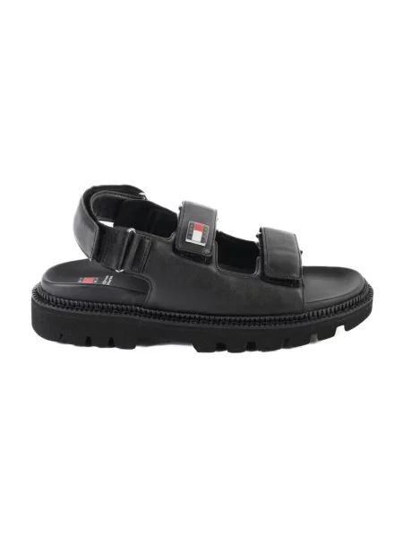 Sandały Tommy Jeans skórzane bez obcasa czarne