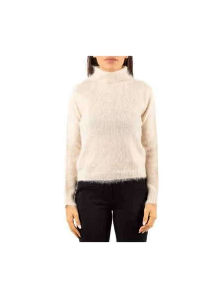 Sweter z golfem Max Mara Studio wełniany beżowy