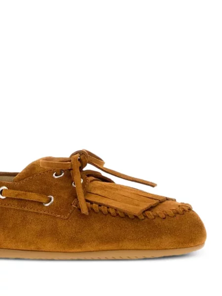 Loafers Miu Miu με κρόσσια σουέντ καφέ
