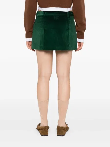 Fusta plisata Miu Miu de catifea cord plisată verde