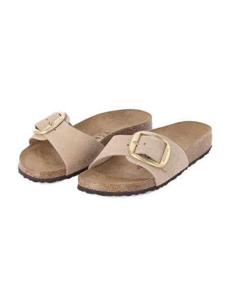 Klapki Birkenstock skórzane na sprzączkę brązowe