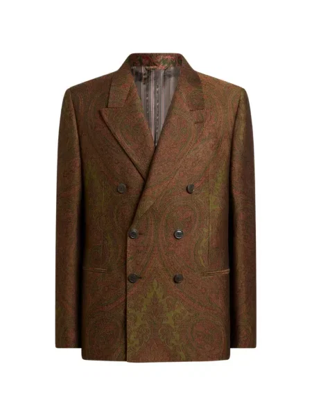 Geacă Etro de lână cu model paisley cu două rânduri de nasturi maro