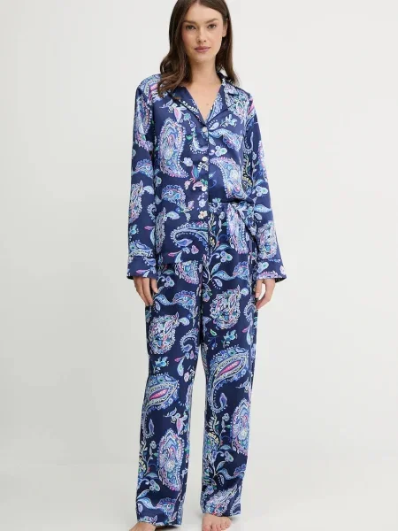 Пижама Lauren Ralph Lauren дамска от сатен синьо