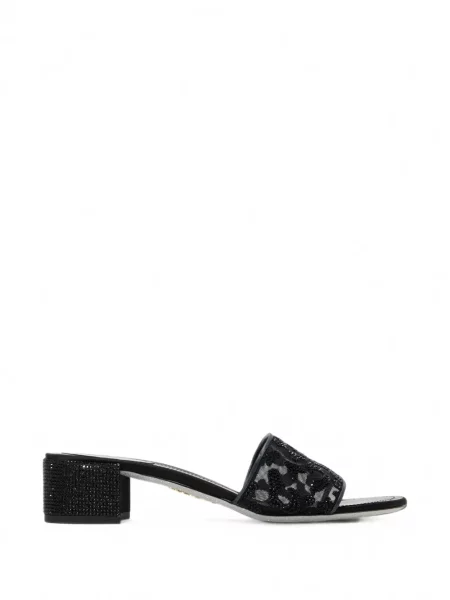 Stras sandale Rene Caovilla cu model leopard negru