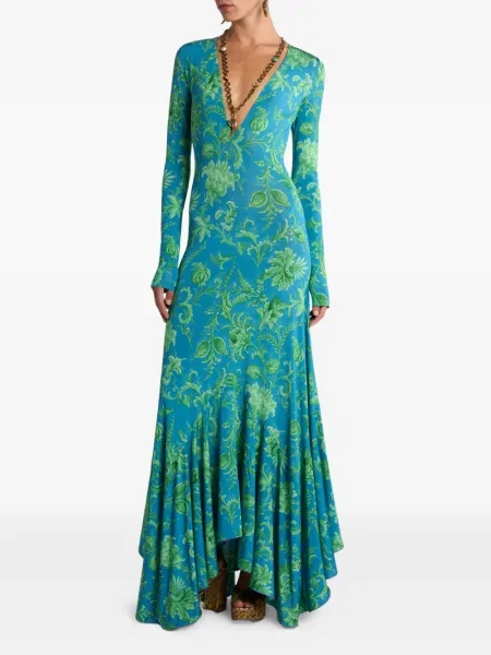 Rochie maxi Etro cu model floral de costum albastru